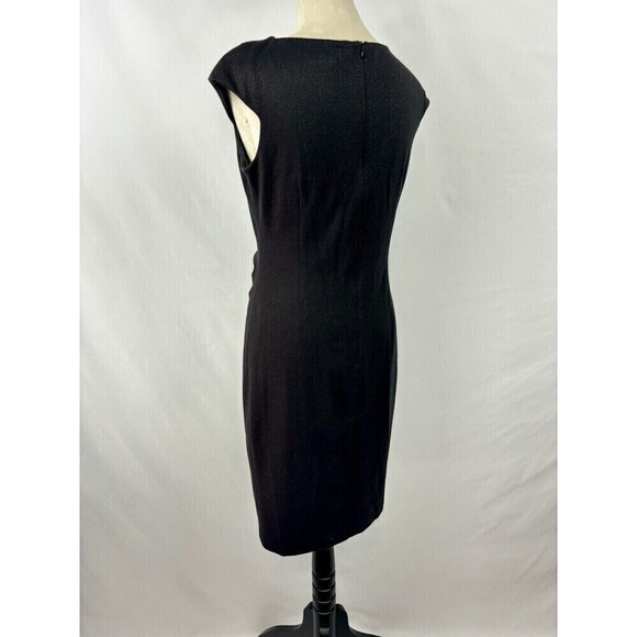 David Meister Sheath Dress Black Metallic Shimmer 6 Midi Lined Cap Sleeve - Picture 2 of 10